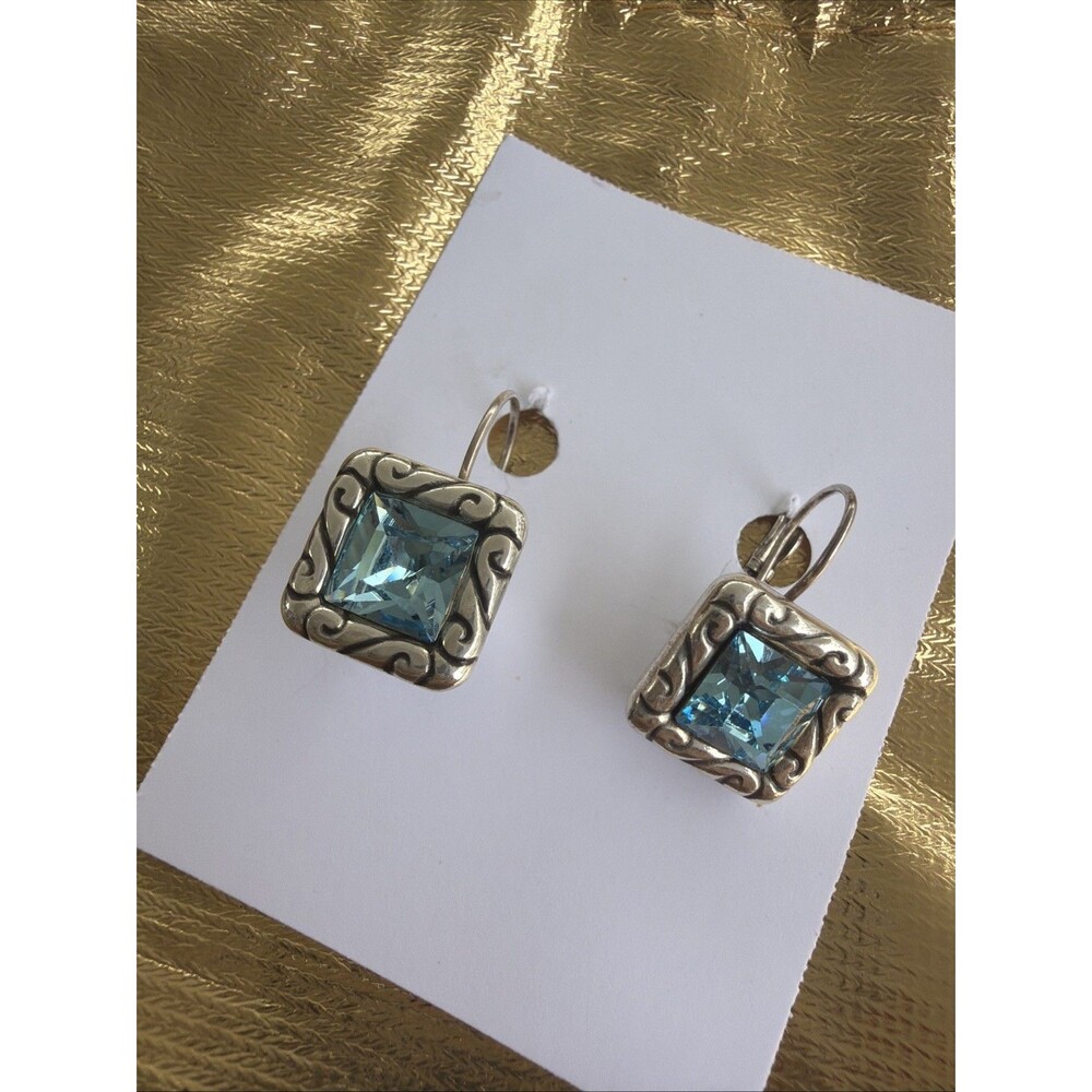 Brighton Regina Leverback Earrings Square-cut Aqua Blue Swarovski Crystal